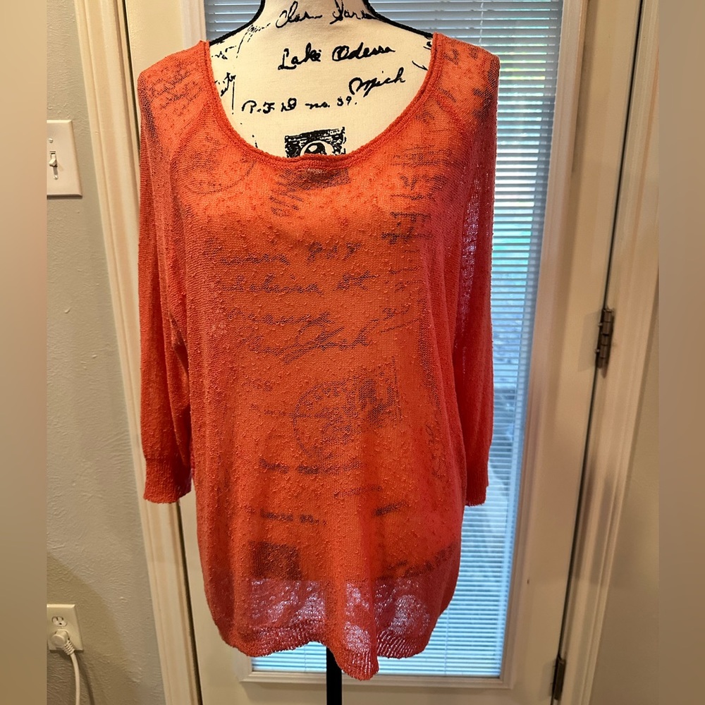 Olivia Sky Coral Blouse w/lace back
